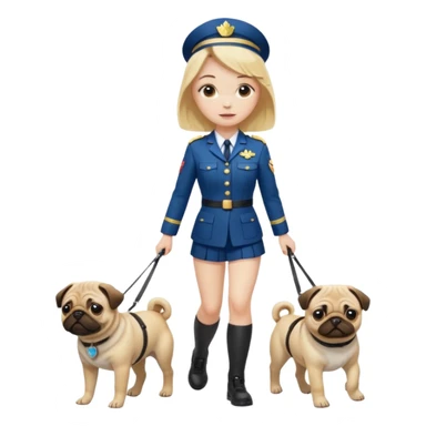 haz una chica rubia en uniforme paseando a su perro pug sticker