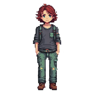 character with an indifferent expression, hands in pockets, slouched posture sticker