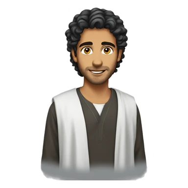 A young Arab adult who has long and curly hair in qamis. sticker