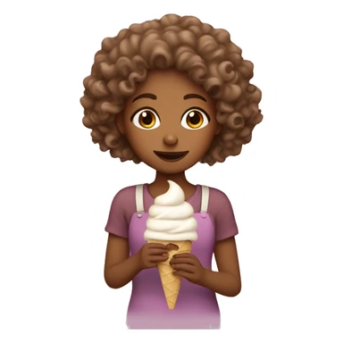 A light brown girl with curly hair eating ice cream sticker