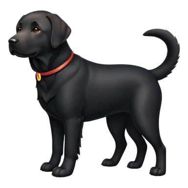 cinematic-[Labrador retriever]-realistic-full-body-sitting-emoji,-tail-resting-loosely-beside-its-paws,-head-tilted-dramatically, -sleek-[black]-fur,-simplified-yet-realistic-focused-features,-highly-detailed,-glowing-with-an-almost-sarcastic-glow sticker