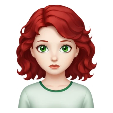 girl with green eyes, white skin, wavy black hair, subtle red hair at the back sticker