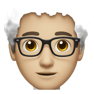 A white skin boy with a black curly short hair and the glasses sticker