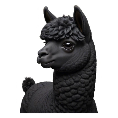 Cinematic Noble Black Alpaca Portrait Emoji, Poised and regal, with a striking, sturdy build and a sleek, well-groomed jet-black fleece, deep-set soulful dark eyes, Simplified yet sharp and sophisticated features, highly detailed, glowing with a soft, dignified glow, high shine, intelligent and mysterious, stylized with an air of elegant austerity, focused and attentive, soft glowing outline, capturing the essence of a watchful and confident companion, so majestic it feels as though it could stride out of the screen with effortless authority! sticker