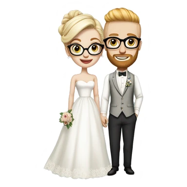 White Blonde hair up bride glasses tattoos vintage tea length dress white groom black glasses no hair ginger beard sticker