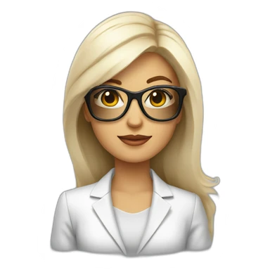 Mujer blanca pelo largo lacio emprendedora con blazer y gafas sticker