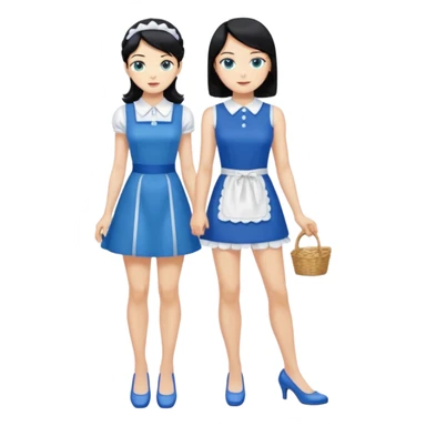 King, black hair, body, legst, blue eyes, blue garmont,  shoes, blonde maid, green eyes, sexy short sleveless White dress, shoes sticker