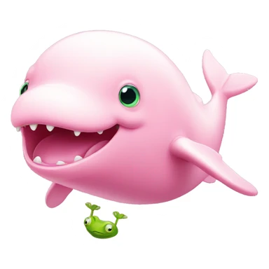 Pink beluga whale with frog face sticker