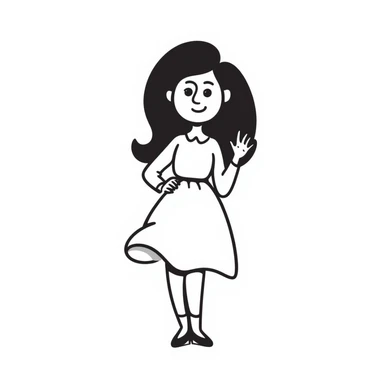 Barbie, classic doll with blonde hair, pink dress, cheerful expression, in a playful pose, hand-drawn doodle style sticker