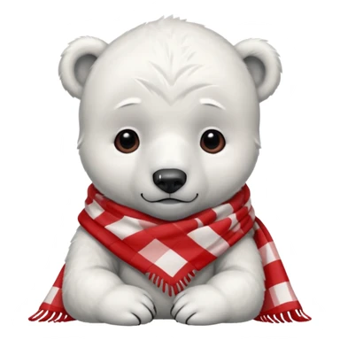 baby Polar Bear, sad, wearing red Checkered Triangle scarf sticker