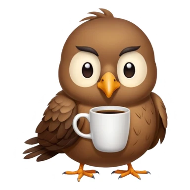 sleepy bird holding a coffee cup sticker