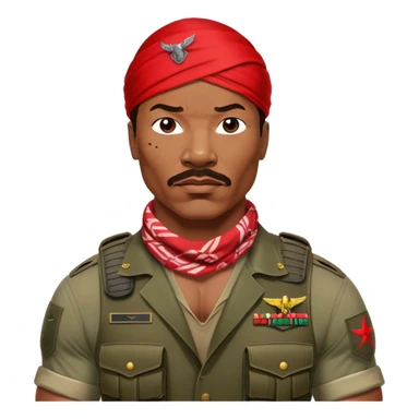 Carl Weathers as Dillon from Predator movie, muscular man in military gear with bandana sticker