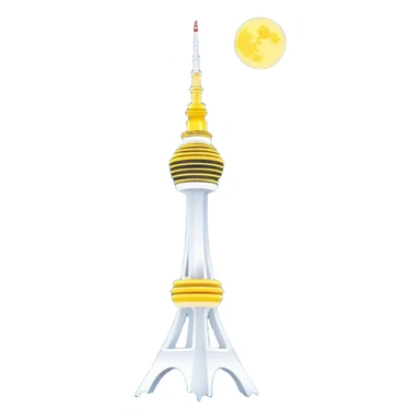 Cinematic Realistic N Seoul Tower Landmark Emoji, featuring the iconic tower perched atop Namsan Mountain, glowing against the night sky with panoramic city lights stretching beyond. sticker