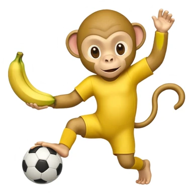 Quiero hacer a un mono jugando futbol y un plátano en la mano sticker