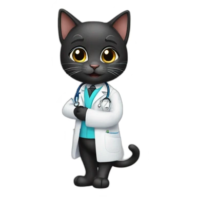Black cute cat doctor  sticker