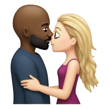 White girl brunette kissing black bald man with beard sticker
