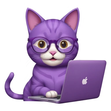 smart purple cat smiling in glasses with laptop sticker