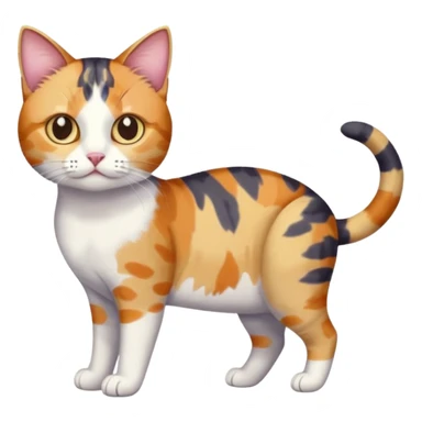 full body anxious looking colourful patchy calico tabby cat with tiny head to large body with fully white front legs sticker