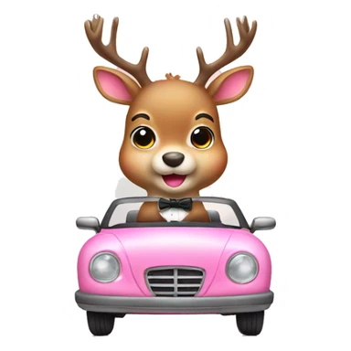 cute deer with pink bow tie driving car sticker