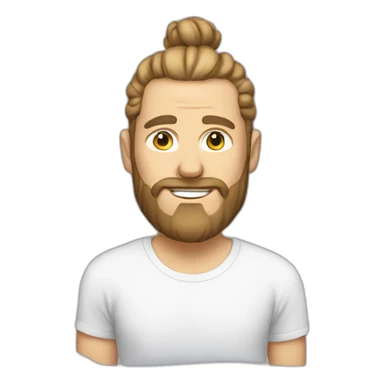 white man with man bun and beard with t shirt sticker