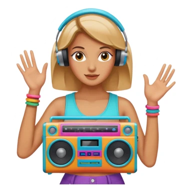 woman holding colorful boombox sticker