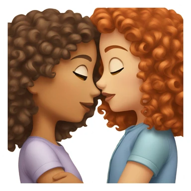 kiss between two girls, one is curly red head and one is tan brunette sticker