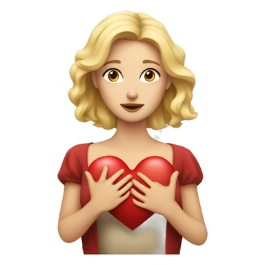 A European blonde woman holds her heart in her hands sticker