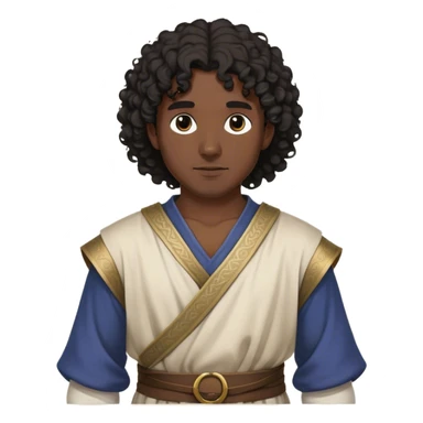 medieval outfit worn by a DnD themed fantasy character. basic loose-fitting tunic with a woven sash. clothes only above the waist. The clothes full waist. The character's haven't arms. character is curly black hair dark brown eyes shoulder-length hair dark-skinned man.

 sticker