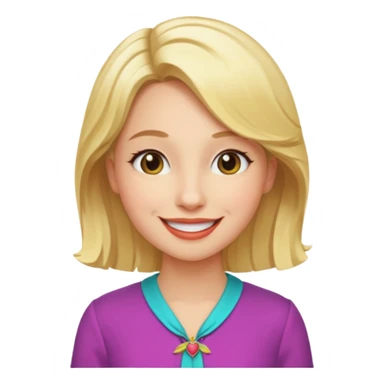 Illustrate Enid Sinclair with blonde hair, colorful outfit & cheerful smile. sticker