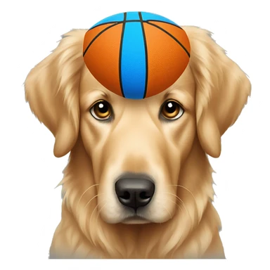 Golden Retriever with blue eyes and a basketball sticker