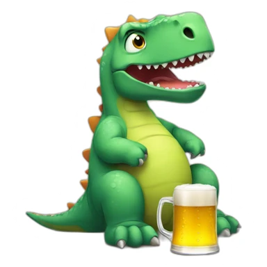 sad dinosaur with beer sticker