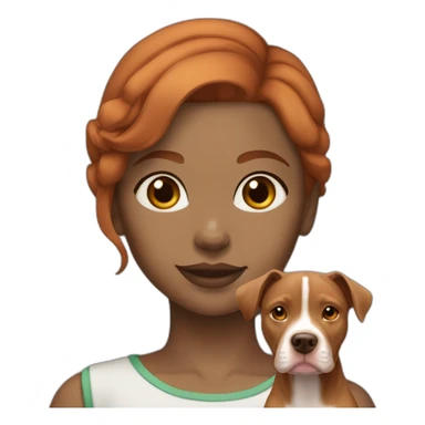 Girl with light tone skin auburn hair with fawn colored pitbull sticker