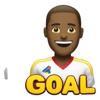 a yellow emoji celebrating a goal with a big smile and the word 'GOAL!' in bold, festive letters. The emoji should be holding the Colombian flag, but without hands, just the flag next to it. sticker