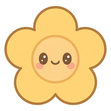 yellow flower-shaped candy, kawaii style, isolated on transparent background sticker