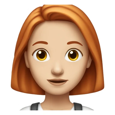 young white woman, shoulder straight length red hair, plump face sticker