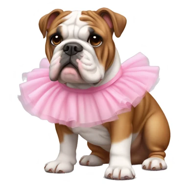 Brown and white English bulldog wearing pink skirt tutu  sticker