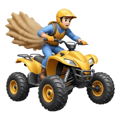 man riding an ATV, dynamic action pose, off-road vehicle, dust trail, 3D cartoon, mobile game icon style, clean background, no text, no watermark

 sticker