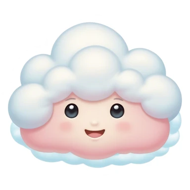 Cinematic tiny snuggly cloud, soft fluffy texture, gentle glowing edges, cute blushing cheeks, floating peacefully in a pastel sky, warm and dreamy. sticker