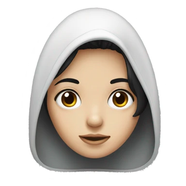 A girl with hooded eyes with medium black hair and white sticker