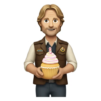Viggo Mortenson as Captain Fantastic carrying a birthday cupcake sticker
