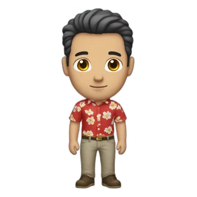 white man dark hairs, flower shirt, red pant sticker