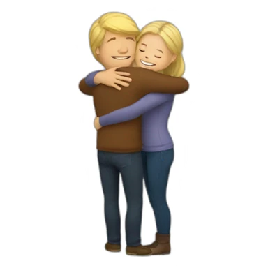 Hug a white man with brown hair and a white girl blond hair sticker