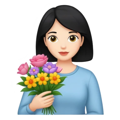 black haired mother holding flowers sticker