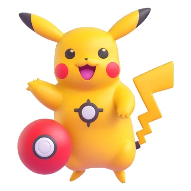 Pikachu waiting with a spinning Pokéball, cheerful expression, loading icon, modern emoji style sticker