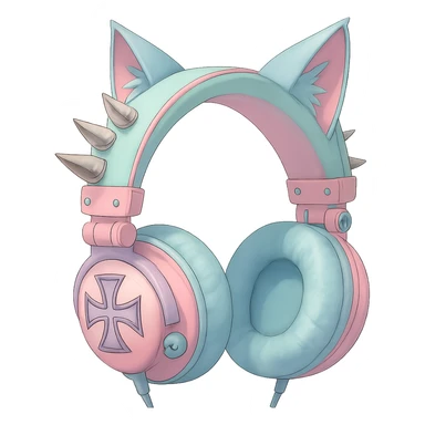 Change the image to pastel goth colors including lavender, mint, baby pink, and pale blue. Keep the cat ears. Render in a realistic anime style with a transparent background. sticker