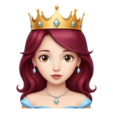 Beautiful long burgundy haired girl wearing a princess crown sticker
