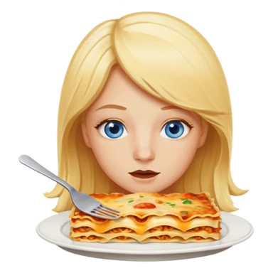 Blonde girl with blue eyes eating lasagne sticker