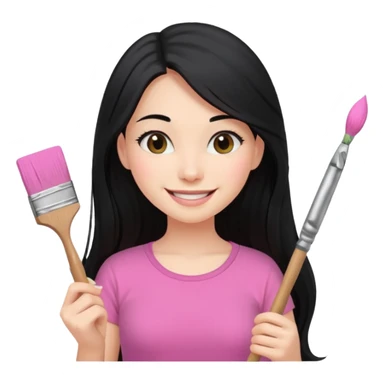 Painting women. smilling   Long black hair,  lunette peinture top pink, pinceau sticker