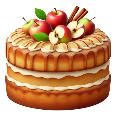 Cinematic Realistic Apfelkuchen Dessert Emoji, depicted as a classic apple cake bursting with cinnamon and apples rendered with soft textures and warm, inviting lighting. sticker