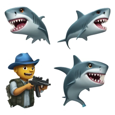 Shark and dinosaur holding guns  sticker